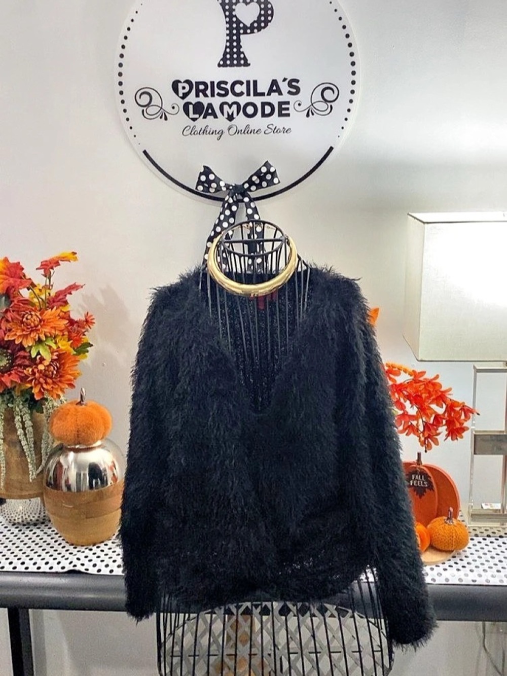 Black Fuzzy Crew Neck Sweater